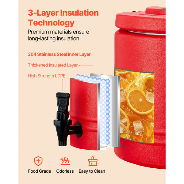 Isoleret drikkevaredispenser, 29.5x29.5x27.5 cm, rustfrit stål