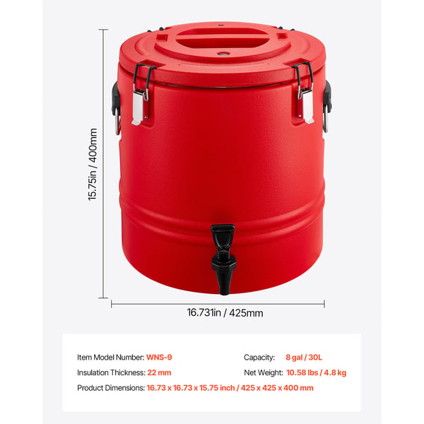 Isoleret drikkevaredispenser, 42,5x42,5x40 cm, rustfrit stål