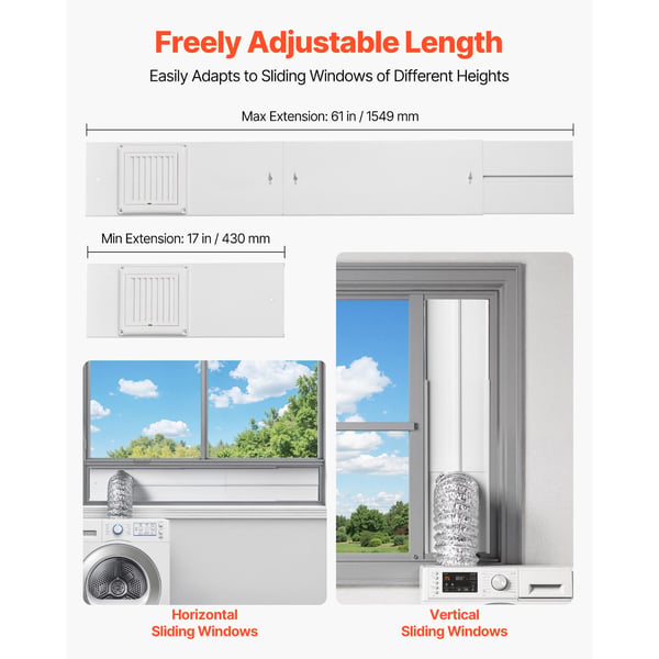 Torktumlarslang Fönsterkit, 162x47x1549 mm, Vit, PVC och PP