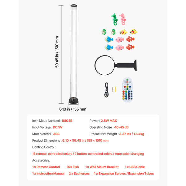 Bubble Tube Lampa, 16-färgs Sensoriskt Akvarielampa, 15.5x151 cm, Lugnande