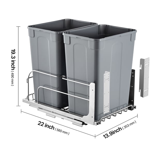 Utdragbar soptunna, 35x56x49 cm, grå, dubbel behållare, extra robust