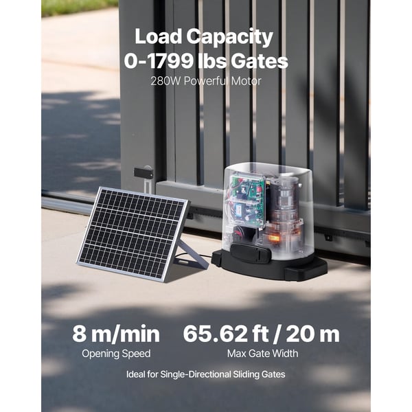 Skydedørsåbner, 280W elektrisk, 300x220x270 mm, solcelledrevet