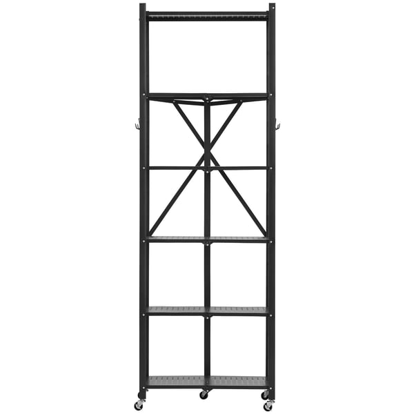 Opbevaringsreol, 6-niveaus sammenklappelig metal, 61x30x183 cm, sort, sammenklappelig