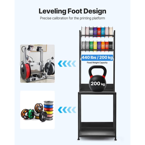 3D-printer filament opbevaringsreol, 60x60x1800 mm, sort, metal
