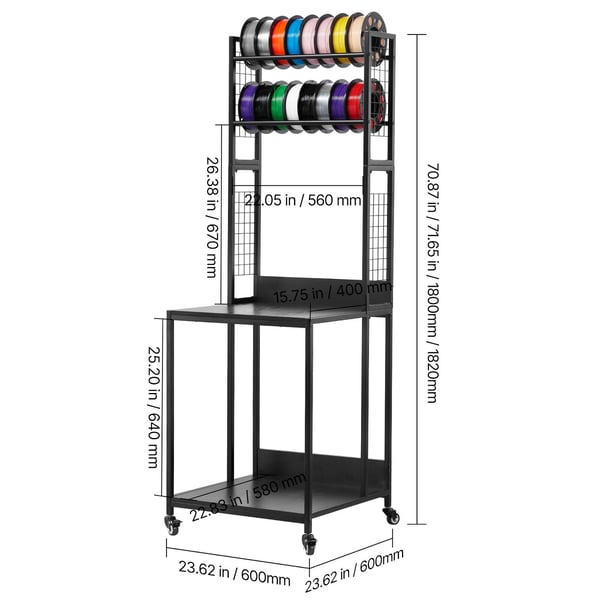 3D-printer filament opbevaringsreol, 60x60x1800 mm, sort, metal