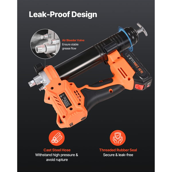 Ledningsfri fedtpistol, 380x195x95 mm, 20V, 8000 PSI, elektrisk værktøj