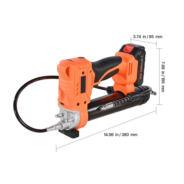 Ledningsfri fedtpistol, 380x195x95 mm, 20V, 8000 PSI, elektrisk værktøj
