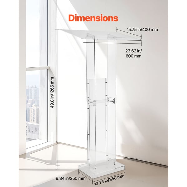 Podieholder, Akryl Talerstol 126,5 cm, 60x40 cm, Transparent, Opbevaring