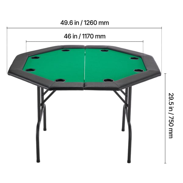 Pokerbord, 8-personers foldbart ottekantet bord, 126x126x75 cm, sort, sammenklappeligt