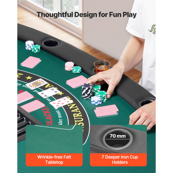 Pokertable, 183x82,5x75,5 cm, Fällbar, Metall, Filt
