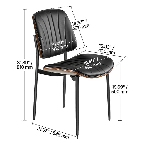 Spisestuestole sæt af 2, 49,5x54,8x81 cm, Sort, Polstret læder