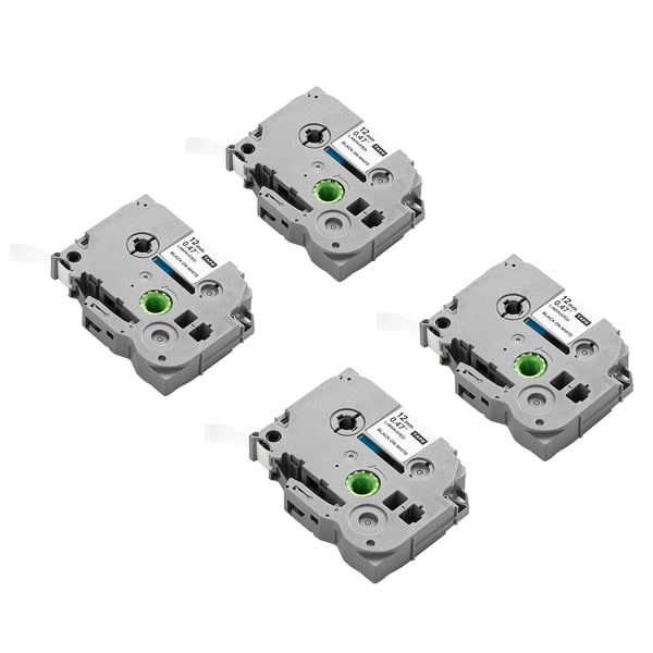Labelmaker-tape, 4-pak, 12 mm x 8 m, sort på hvid, holdbar plast