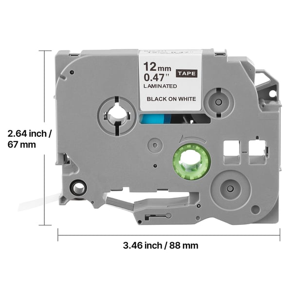 Labelmaker-tape, 4-pak, 12 mm x 8 m, sort på hvid, holdbar plast