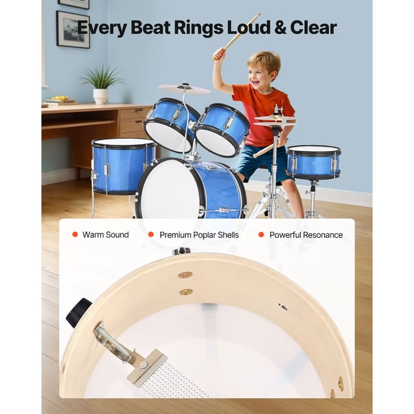 Barntrumset, 5-delar 40,6 cm, Blå, Justerbar pall, Musikinstrument
