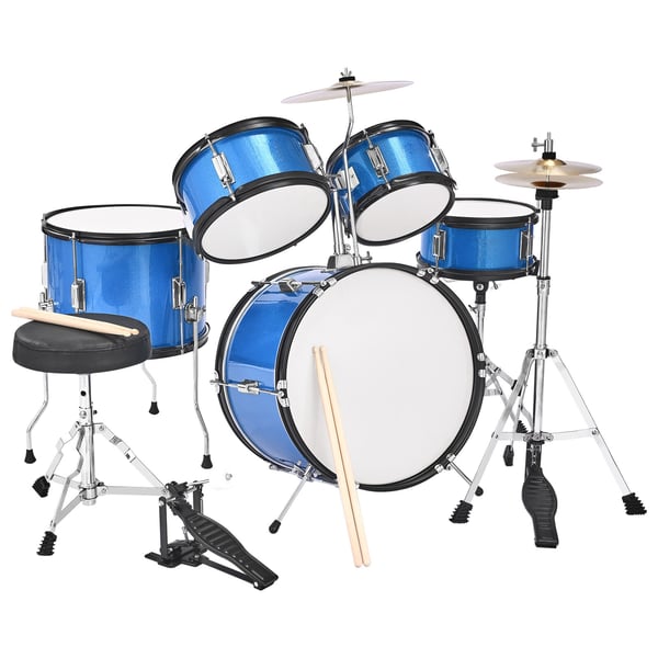 Barntrumset, 5-delar 40,6 cm, Blå, Justerbar pall, Musikinstrument
