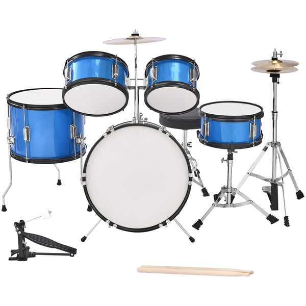 Barntrumset, 5-delar 40,6 cm, Blå, Justerbar pall, Musikinstrument
