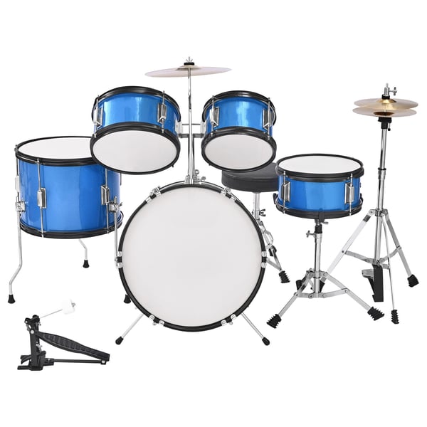 Barntrumset, 5-delar 40,6 cm, Blå, Justerbar pall, Musikinstrument