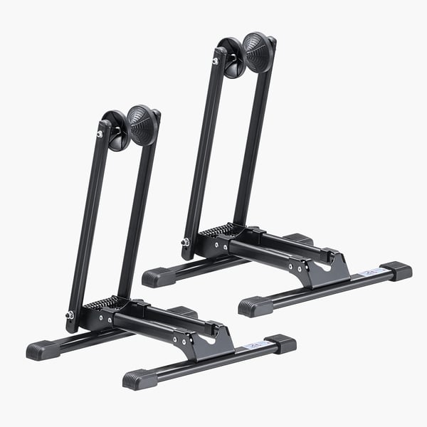 Cykelgulvstativ, 2-pak, 40x36,5x44,5 cm, Sort, Sammenklappelig stålopbevaring