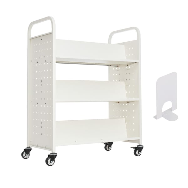 Biblioteksvagn, 97x51,5x122,5 cm, Vit, Stål