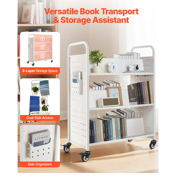 Biblioteksvagn, 97x51,5x122,5 cm, Vit, Stål