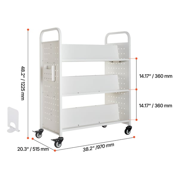 Biblioteksvagn, 97x51,5x122,5 cm, Vit, Stål