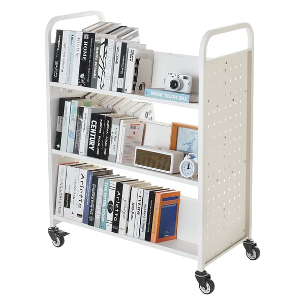Biblioteksvagn, 97x51,5x122,5 cm, Vit, Stål
