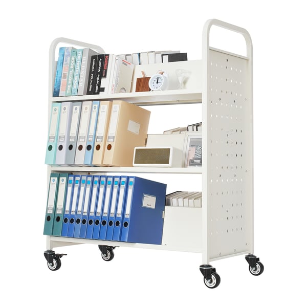 Biblioteksvagn, 97x51,5x122,5 cm, Vit, Stål