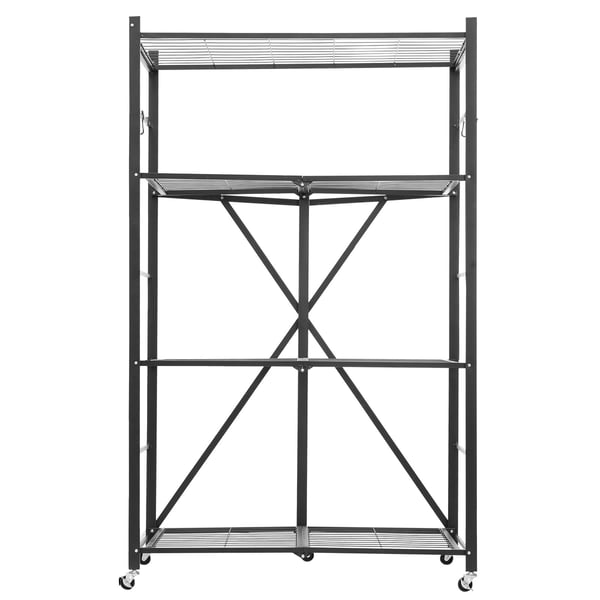 Säilytyshylly, 4-tasoinen taitettava metallihylly, 91x53x152 cm, musta