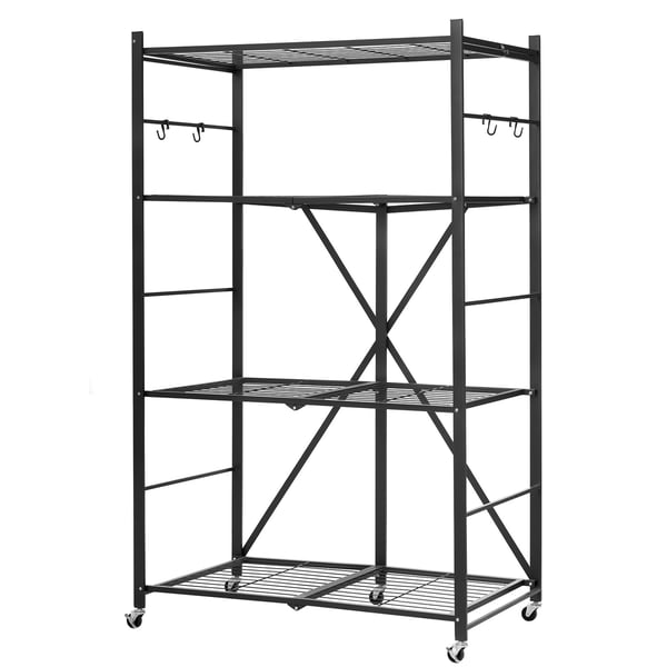 Opbevaringshylde, 4-niveaus sammenklappelig metalreol, 91x53x152 cm, sort