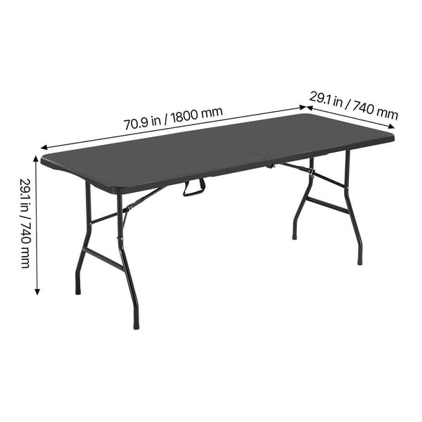 Taitettava pöytä, 180x74x74 cm, musta, muovi