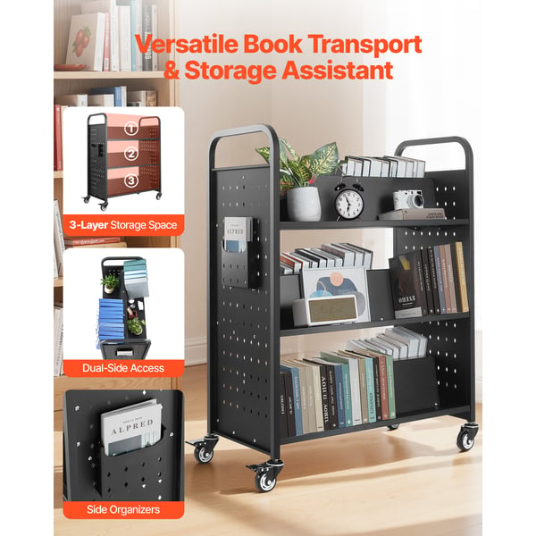 Biblioteksvagn, 97x51,5x122,5 cm, Svart, Stål