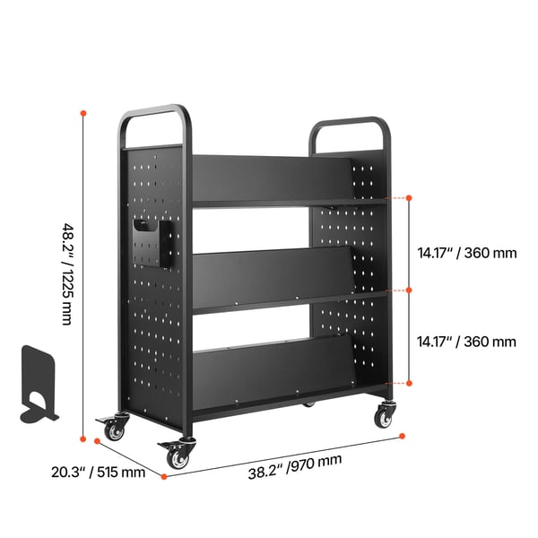 Biblioteksvagn, 97x51,5x122,5 cm, Svart, Stål