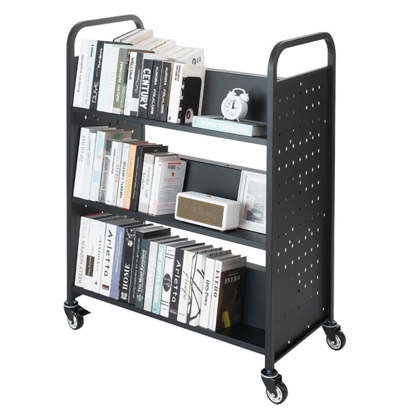 Biblioteksvagn, 97x51,5x122,5 cm, Svart, Stål
