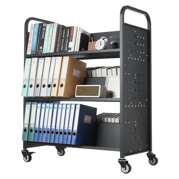 Biblioteksvagn, 97x51,5x122,5 cm, Svart, Stål