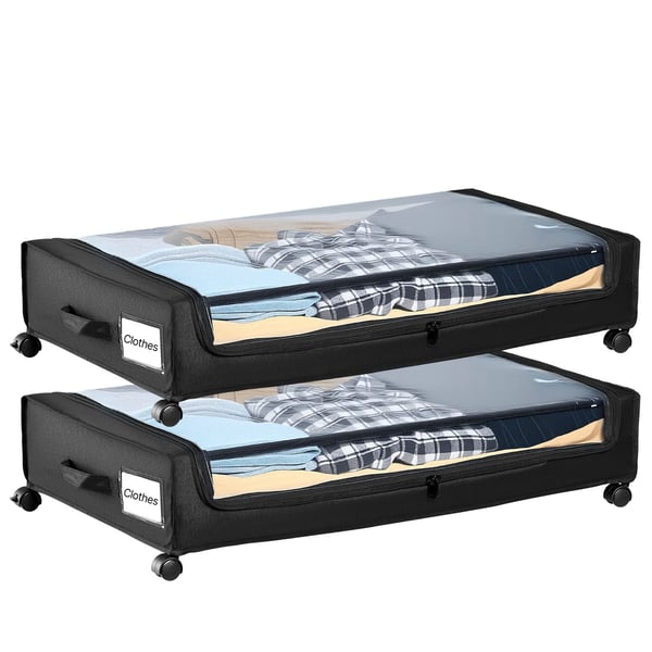 Opbevaringsboks under sengen, 77x47x17,3 cm, klar, med hjul, opbevaring