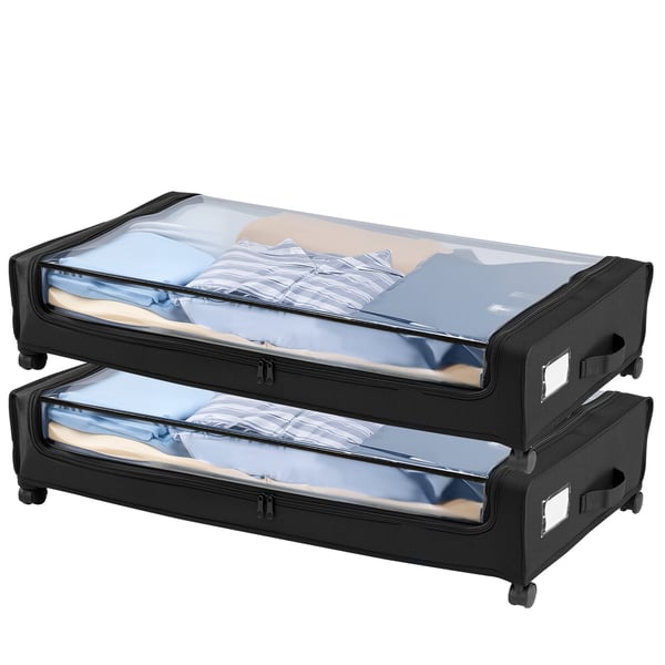 Opbevaringsboks under sengen, 77x47x17,3 cm, klar, med hjul, opbevaring
