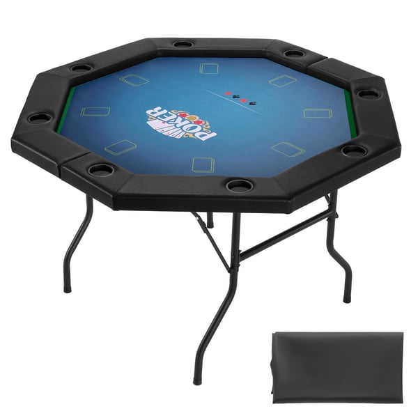 Pokertable, 8-spelare fällbart oktagonalt bord, 132,5x132,5x76,5 cm, svart, metallben