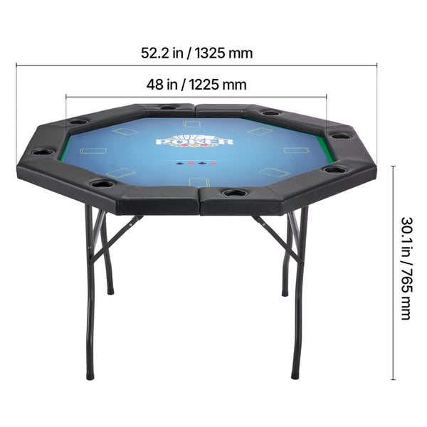 Pokerbord, 8-personers foldbart ottekantet bord, 132,5x132,5x76,5 cm, sort, metalben