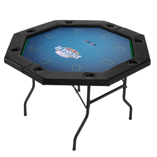 Pokerbord, 8-personers foldbart ottekantet bord, 132,5x132,5x76,5 cm, sort, metalben