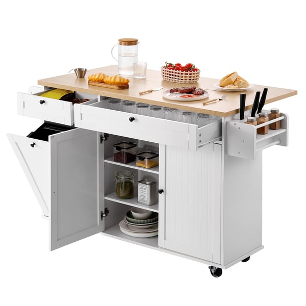 Køkkenø-vogn, 153 cm, Hvid, Opbevaring, Mobil, Klapbord
