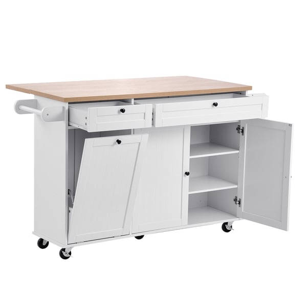Køkkenø-vogn, 153 cm, Hvid, Opbevaring, Mobil, Klapbord