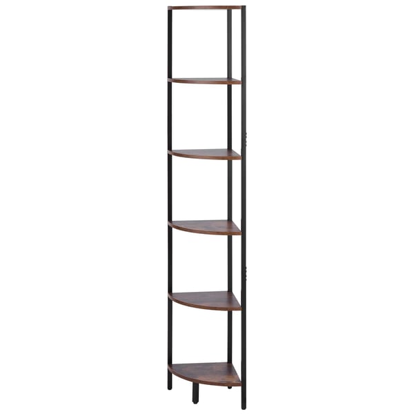 Hjørnereol, 6 niveauer LED hjørnereol, 28,5x28,5x171,5 cm, sortbrun, metal træ