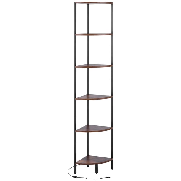 Hjørnereol, 6 niveauer LED hjørnereol, 28,5x28,5x171,5 cm, sortbrun, metal træ