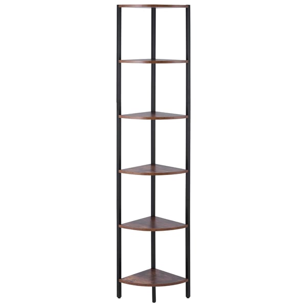 Hjørnereol, 6 niveauer LED hjørnereol, 28,5x28,5x171,5 cm, sortbrun, metal træ