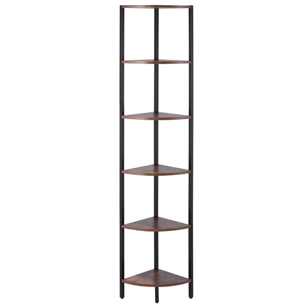 Hjørnereol, 6 niveauer LED hjørnereol, 28,5x28,5x171,5 cm, sortbrun, metal træ