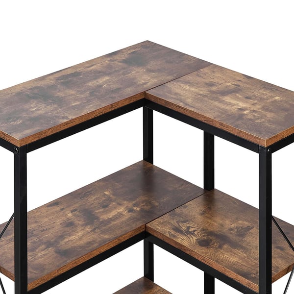 Hjørnereol, 7 niveauer L-formet, 60x60x200 cm, sort brun, metal træ