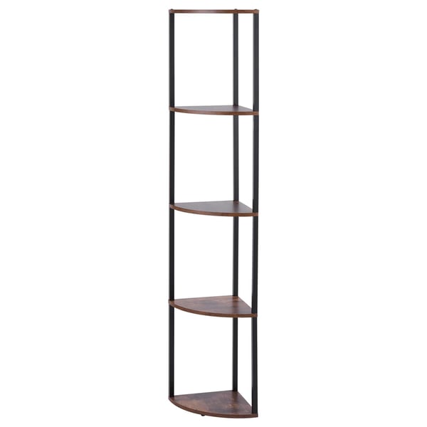 Hjørnereol, 5-niveaus høj hjørnestander med LED-lys, 29.5x29.5x162.6 cm, sortbrun, metal træ