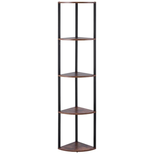 Hjørnereol, 5-niveaus høj hjørnestander med LED-lys, 29.5x29.5x162.6 cm, sortbrun, metal træ