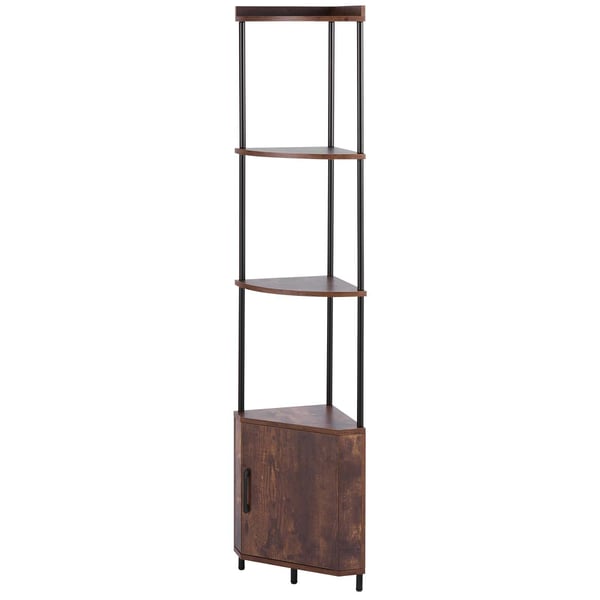 Kulmahylly, 5-tasoinen LED-kulmahylly ovilla, 30.5x30.5x167.8 cm, ruskea, metalli puu