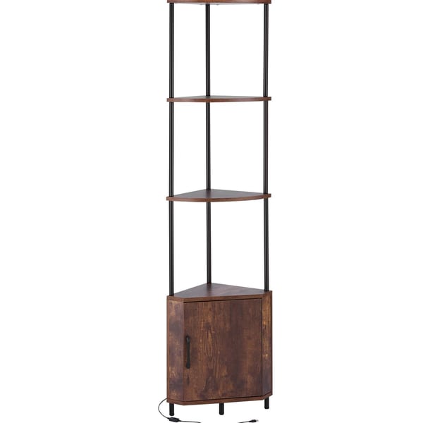Kulmahylly, 5-tasoinen LED-kulmahylly ovilla, 30.5x30.5x167.8 cm, ruskea, metalli puu